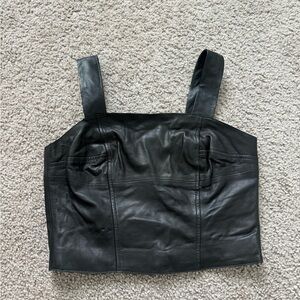 Trouve Black 100% Real Leather Crop Top